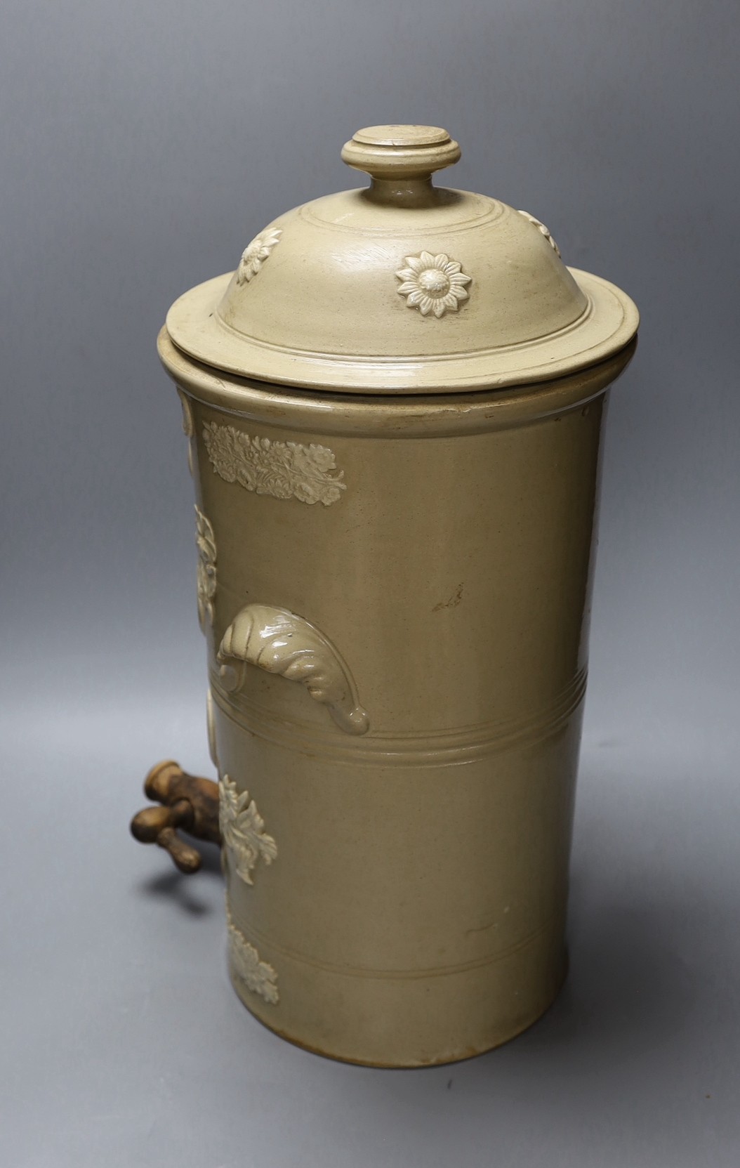 A 19th century stoneware water filter, Hatkins & Co. 50cm tall